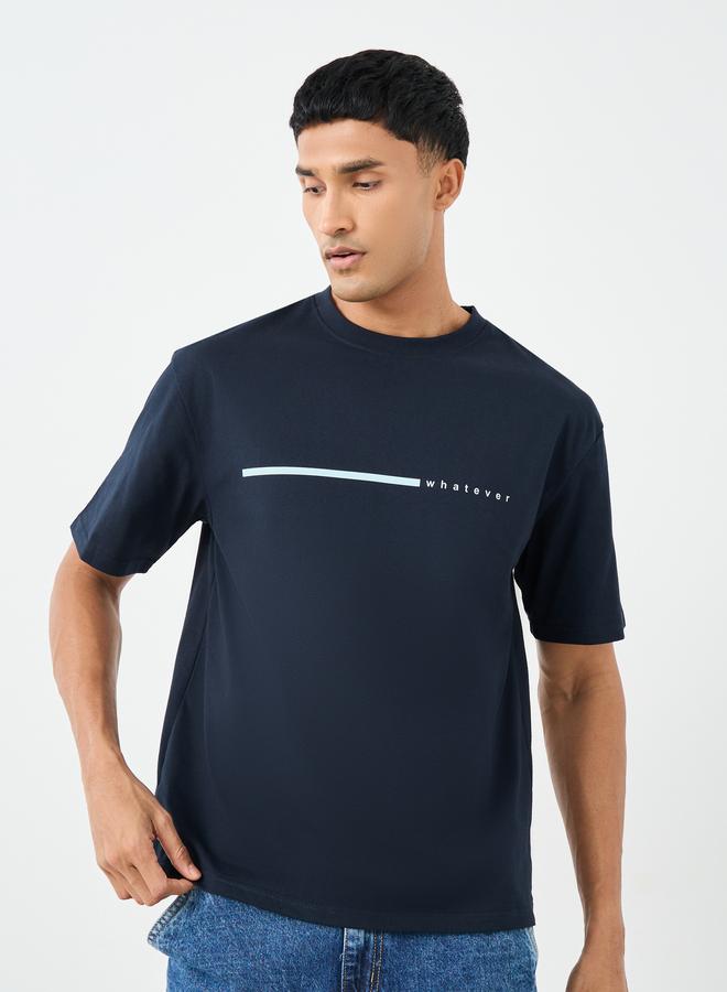 Styli Slogan Print Crew Neck Oversized T-Shirt - Image 1